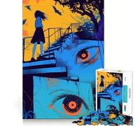 Anime Girl And Giant Eyes Jigsaw 1000 Pieces for Teenagers Mental Boost Game Firm Fit Secure Assembly Family Fun Night Activity (38x26cm)