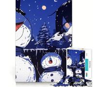 Anime Girl And Snowmen Jigsaw Puzzle 1000 Pieces Mental Focus Game Precision Cut Smooth Edges Absorbing Activity for Quiet Nights (38x26cm)