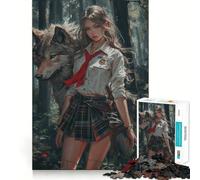 Anime Girl And The Wolf Jigsaw 1000 Pieces Focus Building Toy Zero Gap Rewarding Activity for Rainy Days (38x26cm)