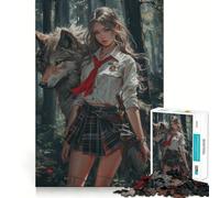 Anime Girl And The Wolf Jigsaw Puzzles for Adults 1000 Think Boost Game Precise Interlock Structure Easy to Learn Family Enjoyment (38x52cm)