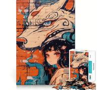 Anime Girl And Wolf Graffiti Puzzle for Adults 1000 Pieces Memory Play Game Firm Fit Secure Assembly Meaningful Connection Building Game (38x52cm)