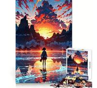 Anime Girl at Sunset Lake 1000-piece Jigsaw Puzzles Logical Skill Mindful Leisure Precise Join Thoughtful Gift (38x52cm)