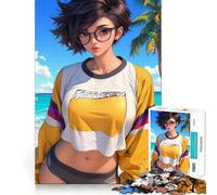 Anime Girl Beach Portrait Jigsaw Puzzles 1000 Mental Focus Game No Gap Tight Fitting Design Interactive Brain Challenge for Home (38x26cm)