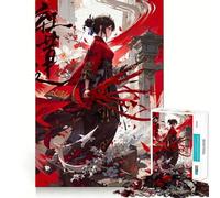 Anime Girl Blood Red Ninja Jigsaw Puzzles 1000 Piece for Adults Recall Fun Play Firm Fit Secure Assembly Family Fun Night Activity (38x52cm)