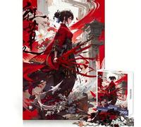 Anime Girl Blood Red Ninja Jigsaw Puzzles 1000 Pieces for Teenagers Thought Training Easy Enjoyment Uniform Cut Chic Xmas Gift (50x75cm)