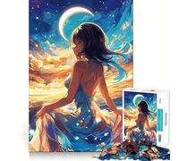 Anime Girl by The Sea 1000-piece Puzzle for Teenagers Mind Skill Fun Uniform Size Precise Pieces Relaxing Indoor Group Activity (38x52cm)
