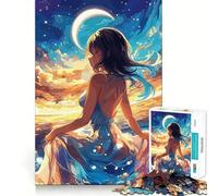 Anime Girl by The Sea Jigsaw for Teenagers 1000 Pieces Mental Improve Play Uniform Size Precise Pieces Family Fun Night Activity (50x75cm)