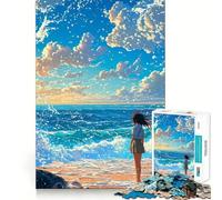 Anime Girl by The Sea Jigsaw Puzzle1000 Pieces Mind Train Fun Clean Cut Sturdy Components Captivating Leisure for Cozy Indoors (38x26cm)