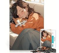 Anime Girl Cat Cozy Jigsaw 1000 Pieces Focus Building Toy Zero Gap Rewarding Activity for Rainy Days (38x52cm)