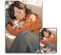 Anime Girl Cat Cozy Jigsaw Puzzles for Adults 1000 Piece Difficult Puzzles for Adults Family Activity DIY Home Decor 1000 PCS(38x26cm)