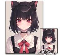 Anime Girl Cat Cute 1000 Piece Jigsaw Puzzles for Adults Jigsaw Puzzles for Adults for Travel Lovers & Couples Challenging Toy 1000 PCS(75x50cm)
