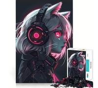 Anime Girl Cat Headphone 1000 Piece Jigsaws Creative Skill Toy Tight Lock No Loose Pieces Bonding Activity for Loved Ones (38x52cm)