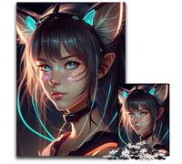 Anime Girl Cat in Neon JigsawPuzzle 1000 Pieces for Adults Paper Puzzles Perfect for Christmas Halloween Easter New Year 1000 PCS(38x26cm)