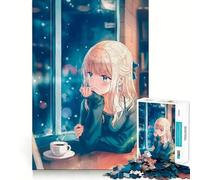Anime Girl Coffee Kawaii Jigsaw 1000 Pieces for Teenagers Memory Train Fun Clean Seamless Connection Relaxing Indoor Group Activity (38x52cm)