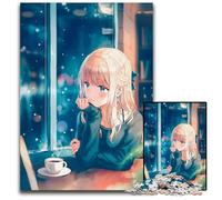 Anime Girl Coffee Kawaii Puzzle 1000 Pieces Jigsaw Wooden Jigsaw Puzzles for Adults for Home Decor Brain Training 1000 PCS(75x50cm)