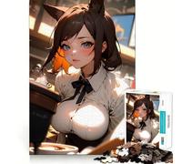 Anime Girl Coffee Shop Jigsaw Puzzles for Adults 1000 Mind Boost Game Uniform Size Precise Pieces Travel-friendly Brain Game Gift (38x26cm)