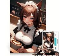 Anime Girl Coffee Time Jigsaw Puzzles 1000 Mental Focus Game No Gap Tight Fitting Design Interactive Brain Challenge for Home (38x52cm)