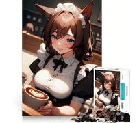 Anime Girl Coffee Time Jigsaw Puzzles1000 Pieces Recall Skill Fun Professional Grade Cutting Thoughtful Gift for Mind Activity (50x75cm)