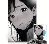 Anime Girl Crying in Rain Jigsaw Puzzles 1000 Mental Focus Game Precision Cut Smooth Edges Meaningful Connection Building Game (38x52cm)