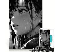 Anime Girl Crying in Rain Puzzle for Adults 1000 Pieces Memory Play Game Firm Fit Secure Assembly Meaningful Connection Building Game (38x52cm)
