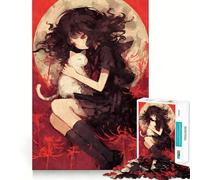 Anime Girl Cuddling With Cat Jigsaw Puzzles for Adults 1000 Think Boost Game Precise Interlock Structure Easy to Learn Family Enjoyment (38x26cm)
