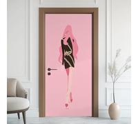 Anime Girl Door Stickers Peel and Stick Abstract Body Art Sticker Door Wallpaper, DIY Self-Adhesive Decoration Luxury Metal Chain Stickers, Waterproof Removable Vinyl Door Mural, 80x215 cm