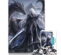 Anime Girl Dragon Puzzles 1000 Pieces for Teenagers,Challenging To Complete But Fun And Humorous Educational Game for Birthday 50x75cm