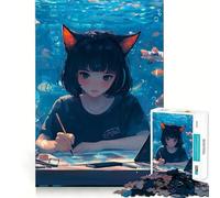 Anime Girl Drawing Underwater 1000 Piece Teenager Puzzles Mental Focus Game Precision Cut Smooth Edges Christmas Stocking Stuffer Game (50x75cm)