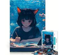 Anime Girl Drawing Underwater Jigsaw 1000 Pieces for Teenagers Mental Boost Game Firm Fit Secure Assembly Family Fun Night Activity (38x52cm)