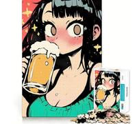 Anime Girl Drinking Beer Jigsaw for Adults1000 Pieces Brain Focus Game Precision Cut Smooth Edges Amusing Challenge for Waiting Time (50x75cm)