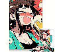 Anime Girl Drinking Beer Jigsaw Puzzles for Adults 1000 Mind Boost Game Uniform Size Precise Pieces Travel-friendly Brain Game Gift (50x75cm)