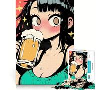 Anime Girl Drinking Beer Jigsaws for Adults1000 Pieces Brain Memory Game Fine Cut Premium Finishing Engaging Way to Pass Free Hours (38x26cm)