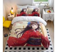 Anime Girl Duvet Cover Japanese Kimono Bedding Set with Pink Cherry blossoms Soft Microfiber Bedding for Teen Girls Women Bedroom Decor (style2,Single135x200cm+65x65cm*2)