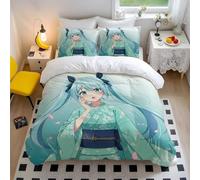 Anime Girl Duvet Cover Japanese Kimono Bedding Set with Pink Cherry blossoms Soft Microfiber Bedding for Teen Girls Women Bedroom Decor (style4,Single135x200cm+50x75cm*2)