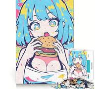 Anime Girl Eating Burger Jigsaw for Adults 1000 Pieces Brain Memory Game Laser Cut for Flawless Fit Unique Gift for Stress Relief (38x52cm)