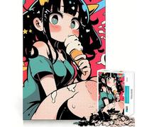 Anime Girl Eating Ice Cream Jigsaw for Teenagers 1000 Pieces Mental Improve Play Uniform Size Precise Pieces Family Fun Night Activity (50x75cm)
