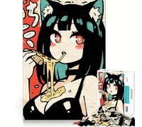 Anime Girl Eating Pizza Jigsaw 1000 Pieces for Teenagers Memory Train Fun Clean Seamless Connection Relaxing Indoor Group Activity (50x75cm)