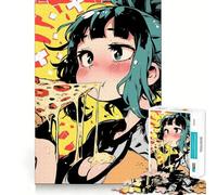 Anime Girl Eating Pizza Jigsaw for Teenagers 1000 Pieces Mind Boost Fun Clean Cut Sturdy Components Heartwarming Gathering Activity (38x26cm)