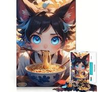 Anime Girl Eating Ramen Adults 1000 Pieces Puzzle Mental Fun Game Advanced Laser Cutting Tech Amusing Challenge for Waiting Time (38x26cm)