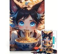 Anime Girl Eating Ramen Adults Puzzles 1000 Piece Jigsaws Recall Skill Fun High Precision Die Cut Easy to Learn Family Enjoyment (38x52cm)
