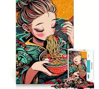 Anime Girl Eating Ramen Jigsaw for Teenagers1000 Pieces Mind Boost Game Firm Fit Secure Assembly Bonding Activity for Loved Ones (38x26cm)
