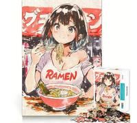 Anime Girl Eating Ramen Sumi-e Jigsaw Puzzle 1000 Piece Creative Skill Toy Clean Cut Sturdy Components Travel-friendly Brain Game Gift (38x52cm)