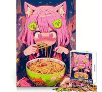Anime Girl Eating Ramen with Cat Ears 1000-piece Jigsaw Puzzles Logical Skill Mindful Leisure Precise Join Thoughtful Gift (50x75cm)