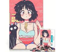 Anime Girl Eating Ramen with Cat Jigsaw Puzzle 1000 Piece Creative Skill Toy Clean Cut Sturdy Components Travel-friendly Brain Game Gift (38x26cm)