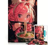 Anime Girl Eating Ramen with Chopsticks Jigsaw Puzzle 1000 Think Boost Game Tight Lock No Loose Pieces Interactive Brain Challenge for Home (50x75cm)
