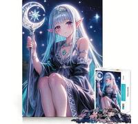 Anime Girl Elf with Moon Staff Adults 1000 Piece Jigsaw Puzzle Memory Fun Game Clean Cut Sturdy Components Unique Gift for Stress Relief (50x75cm)