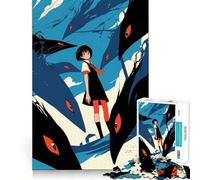 Anime Girl Facing Creatures Jigsaw Puzzle1000 Pieces Mind Train Fun Clean Cut Sturdy Components Captivating Leisure for Cozy Indoors (50x75cm)