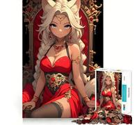 Anime Girl Fox Queen Waifu Jigsaw Puzzle 1000 Mental Recall Game High Accuracy Cutting Craft Interactive Brain Challenge for Home (38x26cm)