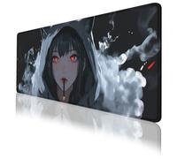 Anime Girl Gaming Mouse Pad Cute Girl with Red Eyes Black Cat Ears Extended Mousepad XXL Computer Laptop Keyboard Mouse Mat Big Aesthetic Desk Decor Pad 31.5x11.8 in