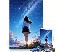 Anime Girl Gazing at Starry Sky 1000 Piece Jigsaw Puzzle for Adults Logical Think Soft Distraction Seamless Lock Festive Present (38x26cm)